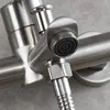 Close-up of a brushed nickel faucet head and hose connection. Produktbild-Vorschau