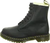 A black Dr. Martens boot with yellow stitching and a white fuzzy lining. Produktbild-Vorschau