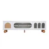 A white TV cabinet with wooden legs and cane detailing. Anteprima dell’immagine prodotto