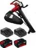 A red and black Einhell leaf blower with two batteries and two chargers. Produktbild-Vorschau