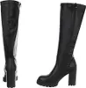 Two views of a pair of black leather-look knee-high boots with block heels, presented against a white background. Produktbild-Vorschau