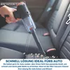 A hand holding a mini vacuum cleaner and cleaning car seats. Produktbild-Vorschau