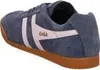A side view of a blue Gola sneaker with white stripes and a brown sole. Anteprima dell’immagine prodotto