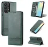 A collage of images showing a green leather phone case for a Samsung Galaxy A53 5G from various angles, including open and closed views, and with cards inserted. Produktbild-Vorschau