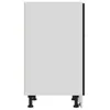 A side view of a white cabinet with black legs and a black trim on the right side. Voir les images du produit