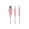 A pink USB cable and two pink audio jacks are arranged vertically against a white background. Produktbild-Vorschau