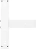 A white T-shaped table leg is shown against a white background. Voir les images du produit