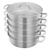 A stack of stainless steel steaming pots with a glass lid. Podgląd zdjęcia produktu