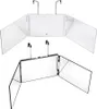 Two tri-fold mirrors, one white with lights and one black, are shown against a white background. Produktbild-Vorschau