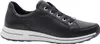 A side view of a black leather sneaker with a white sole and blue laces, set against a white background. Náhľad obrázku produktu