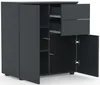 A dark gray sideboard with two doors and two drawers, shown with one door open. Produktbild-Vorschau
