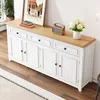 A white sideboard with a wooden top is shown in a room setting, decorated with a painting, books, a radio, and flowers. Anteprima dell’immagine prodotto