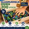 Glasmurmeln 200 Stück 16 mm bunter Mix mit Holz Schatzkiste Produktbild-Vorschau 1