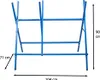 A blue metal sawhorse with dimensions indicated by measurement lines and text. Produktbild-Vorschau