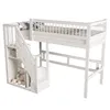 A white loft bed with stairs and storage is shown against a white background. Produktbild-Vorschau