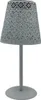A gray table lamp with a decorative, perforated shade. Produktbild-Vorschau