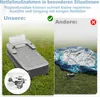 Comparison of an inflatable mattress with a repair kit versus a deflated mattress in a blue tarp. Náhled obrázku produktu
