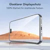 A smartphone screen protector is shown with a landscape image on the screen, set against a blurred background of hills and sky. Produktbild-Vorschau