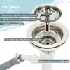 A close-up view of a sink strainer basket and drain assembly, with descriptive text and labels. Produktbild-Vorschau