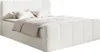 A white bouclé boxspring bed with pillows and a duvet. Produktbild-Vorschau