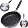 A frying pan is shown from multiple angles, with one view showing the bottom and another showing the inside. A smaller, boxed version of the frying pan is also visible. Náhled obrázku produktu