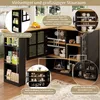 A kitchen island with various storage compartments and shelves, showcasing different ways to organize items. Produktbild-Vorschau