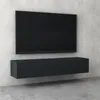 A modern, minimalist living room setup with a wall-mounted TV and a floating media console against a textured concrete wall. Voir les images du produit