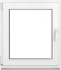 A white window frame with a clear glass pane, set against a white background. Produktbild-Vorschau