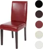 A red dining chair with dark legs is shown against a white background. To the right of the chair are five circular swatches of different colors, likely representing color options for the chair. Voir les images du produit