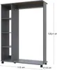 A grey wardrobe organizer with shelves and a hanging rod, shown on a white background with dimensions indicated. Náhľad obrázku produktu
