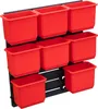 A wall-mounted storage system with nine red bins attached to a black grid. Anteprima dell’immagine prodotto