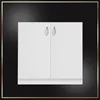 A white cabinet with two doors and silver handles, framed by a black and gold border. Voir les images du produit