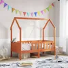 Kinderbett Hausbett Wachsbraun 80x160 cm Massivholz Kiefer Produktbild-Vorschau 3
