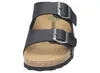 A black sandal with two straps and a cork sole, presented on a white background. Produktbild-Vorschau