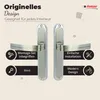 A pair of silver door handles with descriptive text and icons. Produktbild-Vorschau