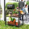 Outsunny Grillwagen 3-Etagen Servierwagen mit Arbeitsfläche Produktbild-Vorschau 2