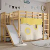 A child's loft bed with a slide and a tent-like curtain. Produktbild-Vorschau