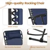A collage of four close-up images highlighting features of a blue rocking chair. Produktbild-Vorschau