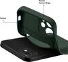 A dark green phone case is shown being fitted onto a black smartphone. Produktbild-Vorschau
