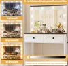 A collage showing a makeup vanity with a lighted mirror and different lighting modes, along with a close-up of the vanity and a brightness slider. Voir les images du produit