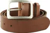 A close-up shot of a brown leather belt with a silver buckle, set against a white background. Produktbild-Vorschau