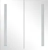 A closed white cabinet with two mirrored doors, each featuring a vertical frosted glass strip. Podgląd zdjęcia produktu