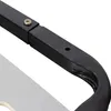 Close-up view of a black metal frame with a wooden slat. Produktbild-Vorschau