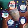 A baby wearing Pampers diapers, with various features highlighted by circular overlays. Produktbild-Vorschau
