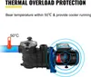 A pool pump with thermal overload protection indicated by a thermometer and radiating circles. Voir les images du produit