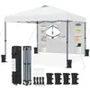 A white pop-up canopy tent and its accessories are displayed against a white background. Produktbild-Vorschau