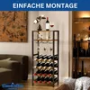 A modern wine rack filled with wine bottles and glasses, placed in a living room setting next to a sofa and a painting. Produktbild-Vorschau