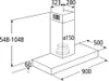 Technical drawing of a range hood with dimensions. Produktbild-Vorschau