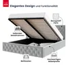 A bed with its storage compartment open, showing its internal structure and features. Produktbild-Vorschau