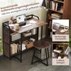 A small desk and stool set in a room setting, with additional marketing callouts. Anteprima dell’immagine prodotto